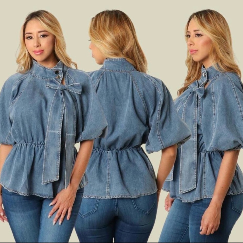 Bow Detail Denim Top
